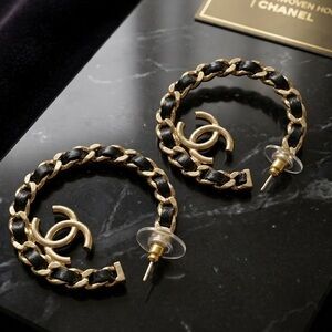 Gold Tone Vegan Leather Woven Designer Hoops!